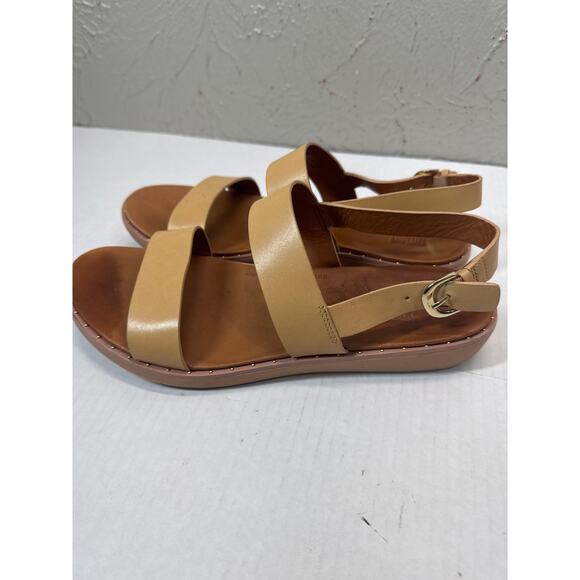 FitFlop Bara Leather Sandals Tan Buckle Two Straps Cushioned Womens Size 9‎ - Picture 2 of 4